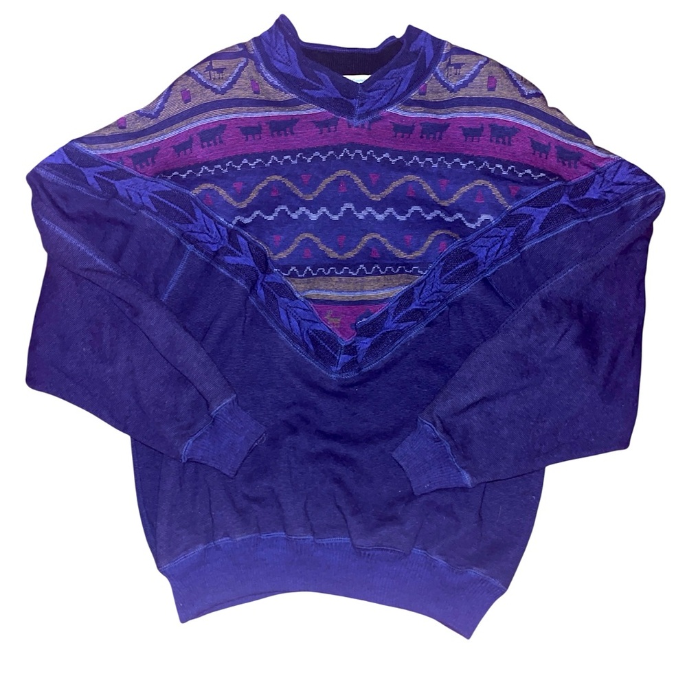 Christian de Castelnau vintage sweater purple tribal oversized embroidered